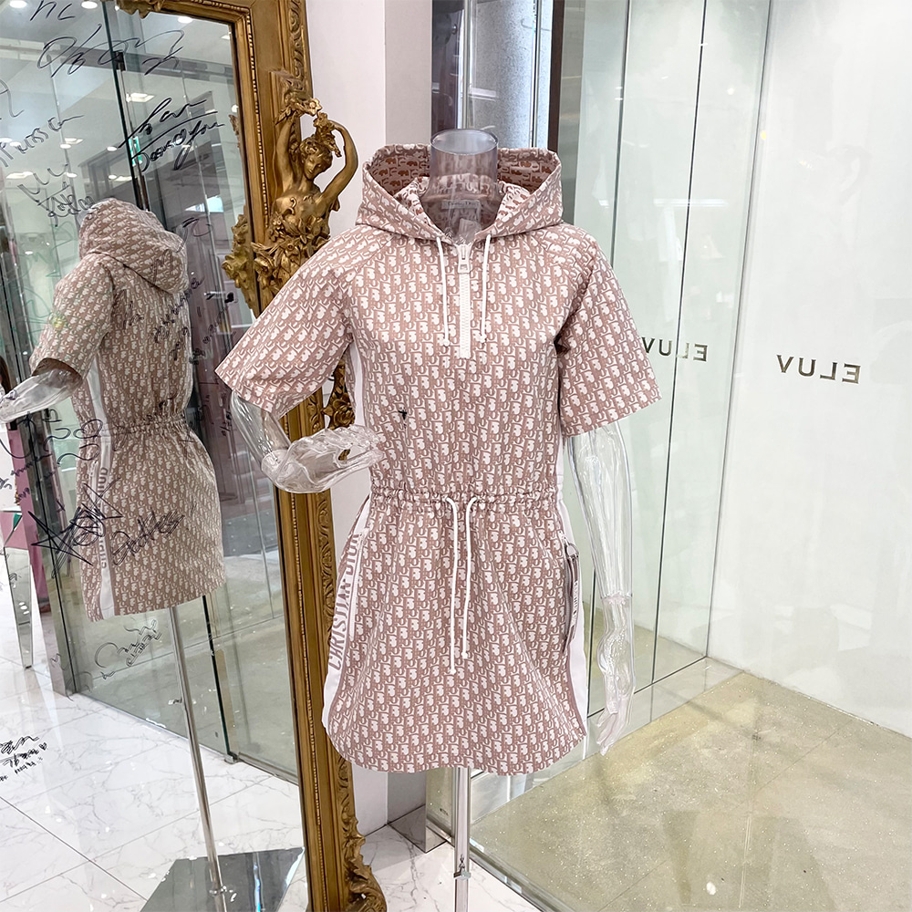 디올 오블리크 후드 쇼트 드레스 36 핑크베이지